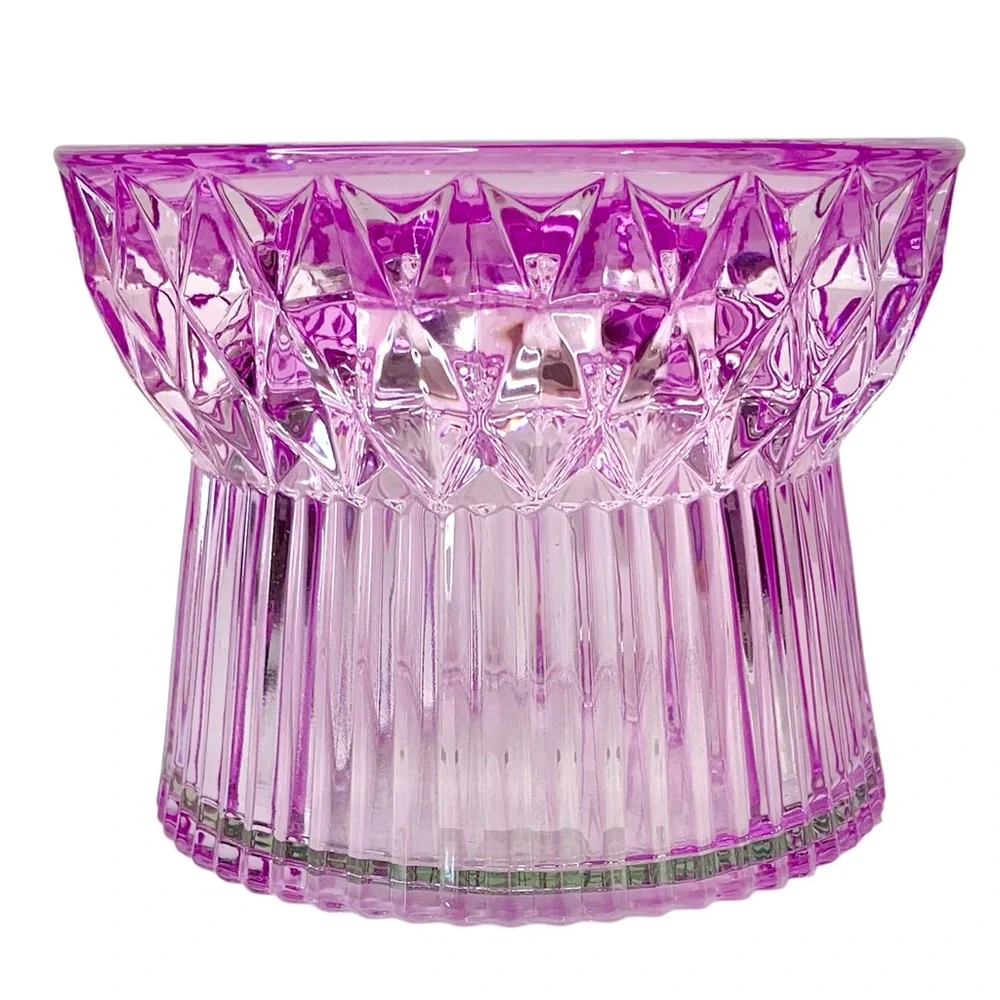 WHITE BARN Faceted Purple Glass 3 Wick Candle Holder